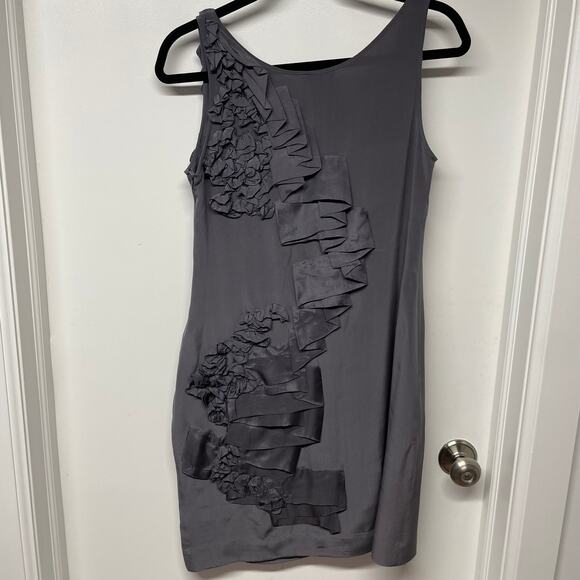 Yoana Baraschi Gray Silk Draped Ruffled Frilly Sleeveless Dress Womens Size 8 - Picture 2 of 7